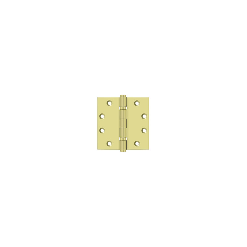 Deltana DSB45B4 4-1/2" x 4-1/2" Square Hinges, Ball Bearings in Brushed Brass Pair, Polished Brass
