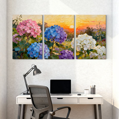 Ensemble de 3 tableaux muraux sur toile à motifs floraux d'hortensias, pour salon, chambre à coucher et décoration intérieure.