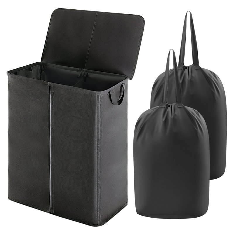 160l Double Laundry Hamper With Lid And Removable Laundry Bags, Divided Laundry Basket With Handles, Large Separated Clothes Basket For Bedroom, Bathroom, College Dorm, Laundry Sorting, Black