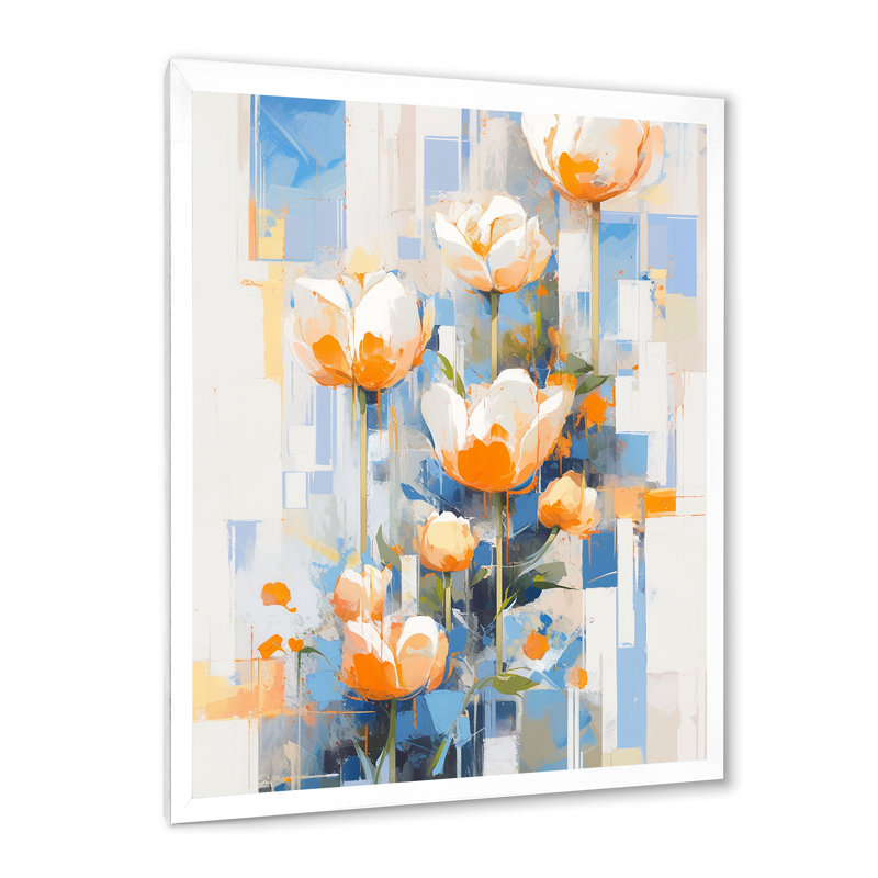 «Blue and Yellow Tulip Strip Expression I», reproduction sur toile, Cadre simple blanc, H 20 po x l 12 po x P 1 po
