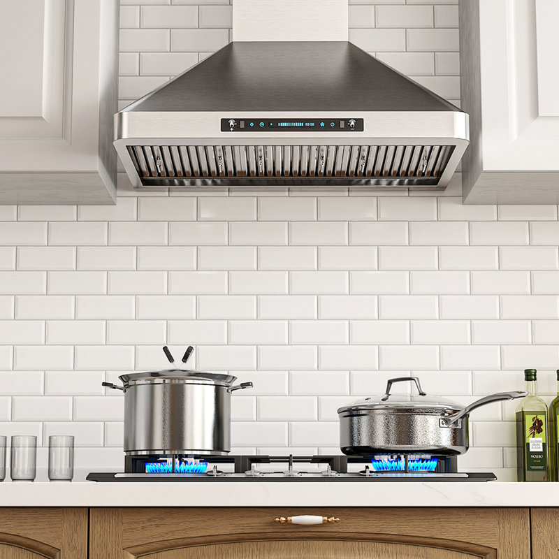 36" 900 CFM  Convertible Wall Mount Range Hood Stainless Steel Quiet 4 Speed Gesture Remote and Touch Panel Control with LED Lights