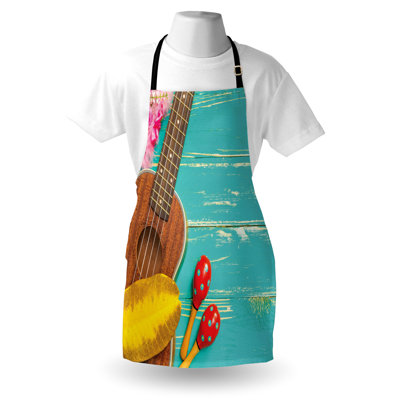 Bungalow Rose Music Apron Unisex Hawaiian Summer Ukulele Adult Size Yellow Brown Aqua