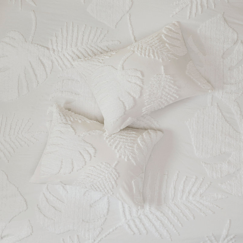 Ensemble d'édredon 3 pièces en coton et chenille capitonné blanc cassé, Édredon double / double
