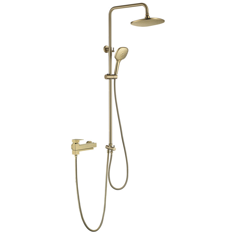 Système de douche complet à trois fonctions avec valve brute, Or brossé