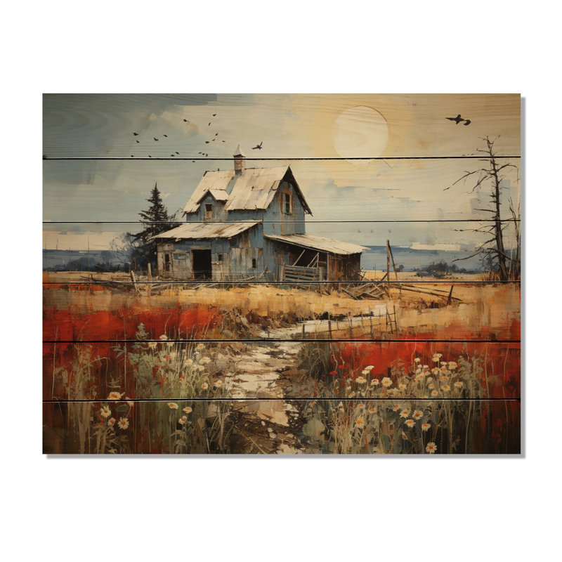 «Farmhouse Collage» sur impression sur bois, H 24 po x l 32 po x P 0,78 po