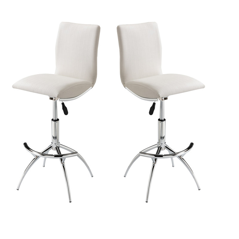 Tabouret de bar moderne à texture réglable en similicuir / chrome de couleur blanc doux