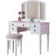 Ensemble de meuble-lavabo contemporain avec miroir pliable, tabouret rembourré et tiroirs de rangement - Finition blanche