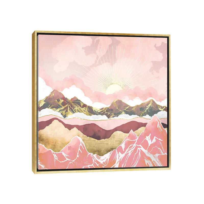 Blush Summer Sunrise - impression d'art graphique, H 18 po x l 18 po x 1,5 po, Toile encadrée d'or, Aucun mat