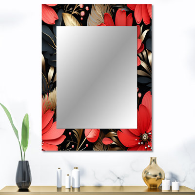 Madilyn rouge et noir Gloden Hollywood Glam motif floral - miroir floral, miroir mural floral unique, art imprimé en métal