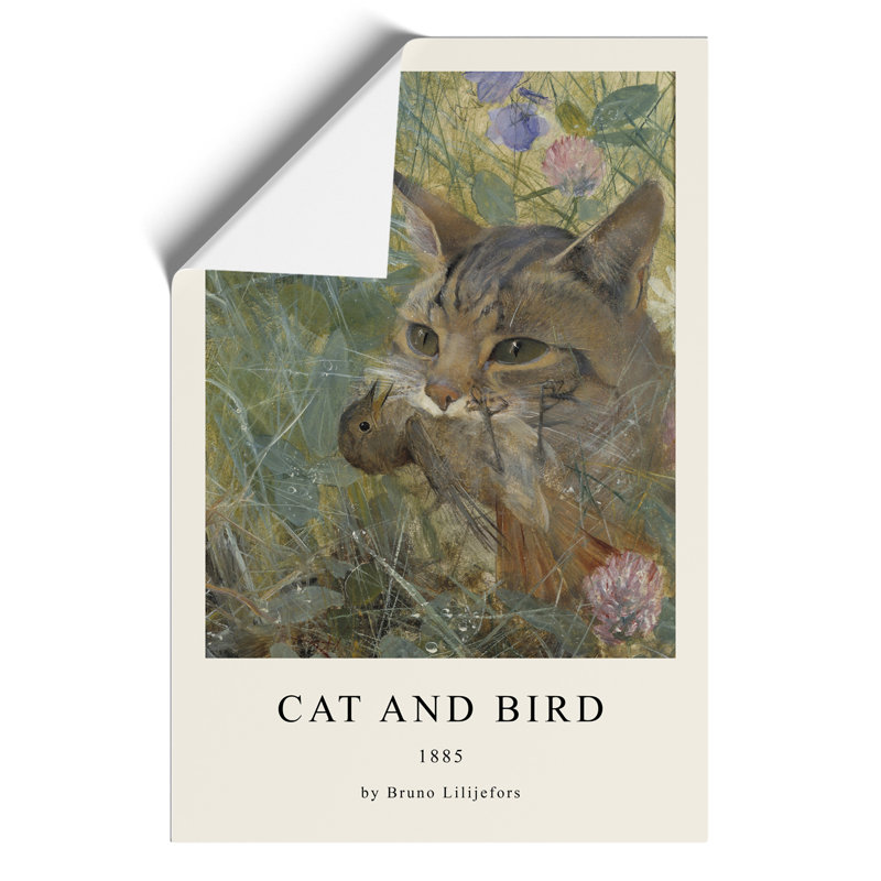 A Cat with a Bird in Its Mouth Print by Bruno Liljefors - Frameless Print, 30cm H x 21cm W x 0.1cm D