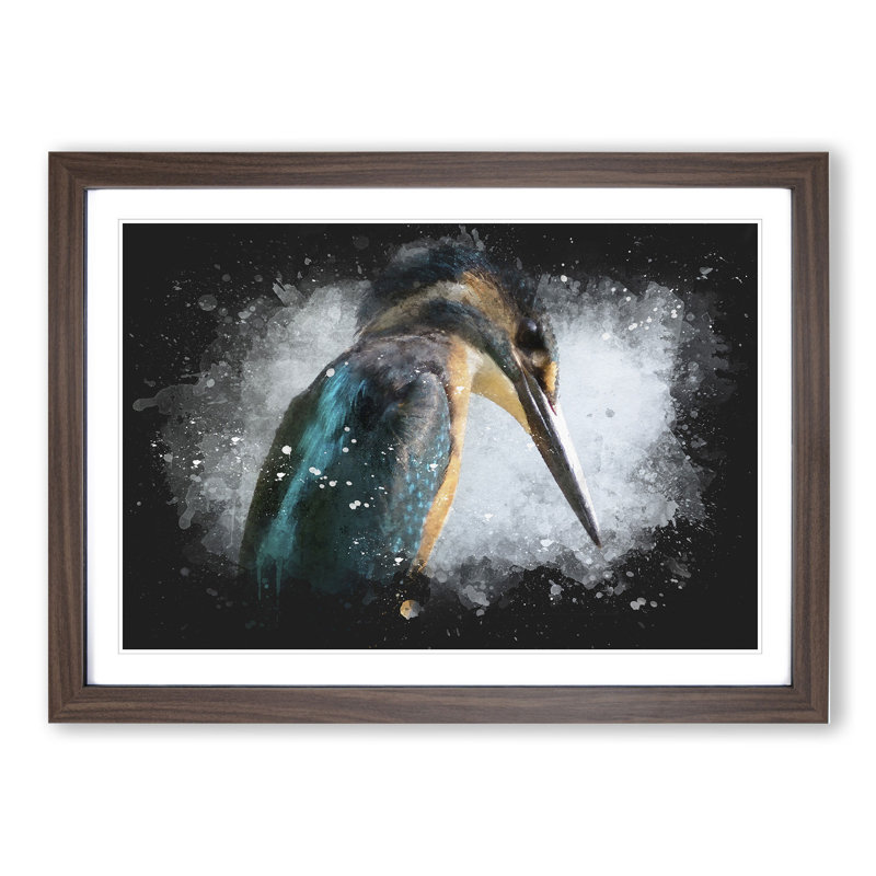 Kingfisher Bird Vol.1 - Picture Frame Graphic Art, 65cm H x 90cm W x 2cm D, Walnut Framed