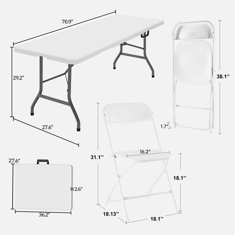 Folding Table Set 6ft Plastic Portable Foldable Table With 4 Folding Chairs For Parties Wedding Bbq Camping Outdoor Indoor