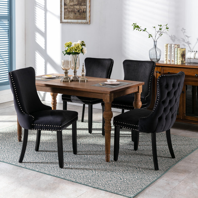  Demarco Luxury Velvet Upholstered Kitchen Dining Chairs, 4, Black, Blue