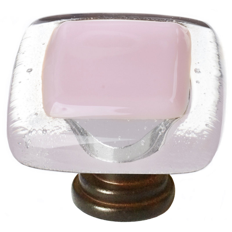 Square Knob, Pink, Satin Nickel