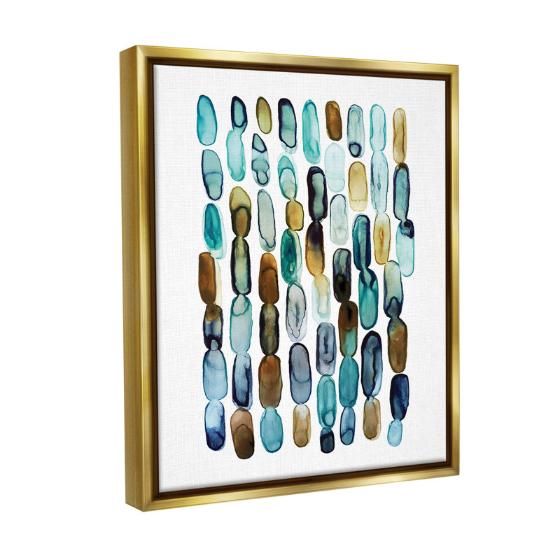 "Blue Oblong Shapes Pattern" par Lisa Nohren sur toile, Cadre flottant métallique doré, H 21 po x l 17 po