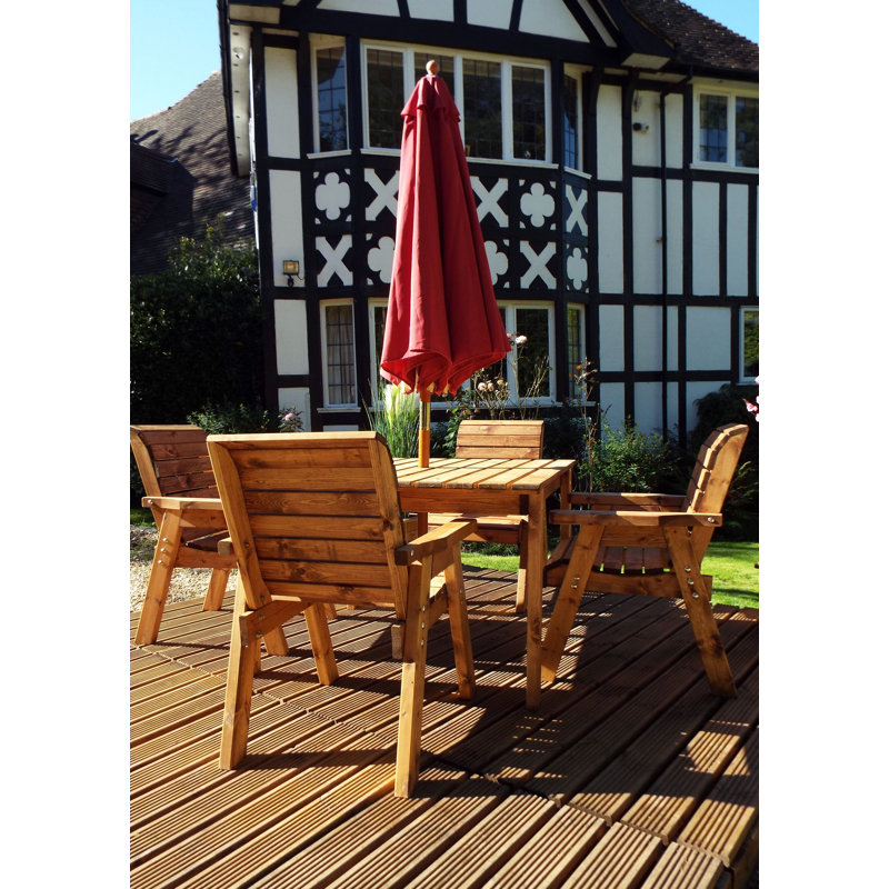 Felder 4 - Person Wood Patio Dining Set with Square Table , Cushions Included, Burgundy