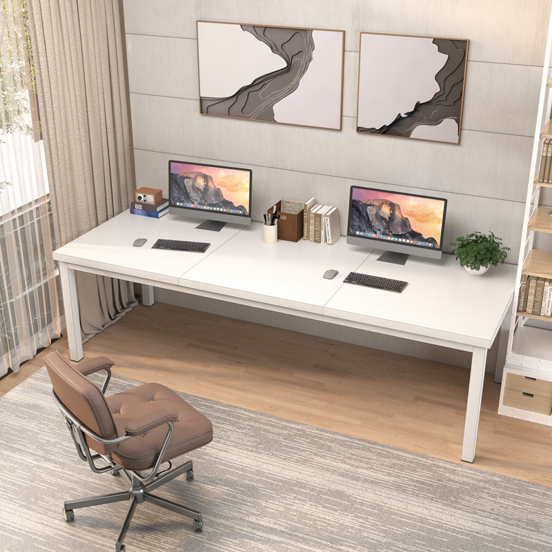 Grand bureau d'ordinateur, bureau d'ordinateur de jeu avec un design moderne, bureau d'ordinateur de bureau., Blanc