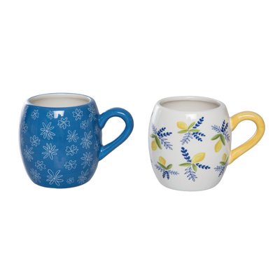 Ceramic Citrus Coffee Mug, Blue, Ceramic, Set of 2, Table, Kitchen, Spring, Drinkware
