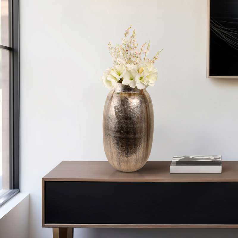 Modern Transitional Metal Aluminum Vase with Handcrafted Detailing and Sleek Sculpted Silhouette for Contemporary Decorative Accent Display