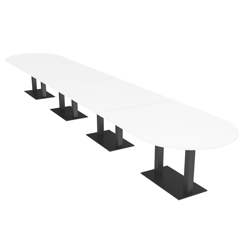 Table de conférence Racetrack, L 240 po x l 48 po, Blanc classique, Noir mat