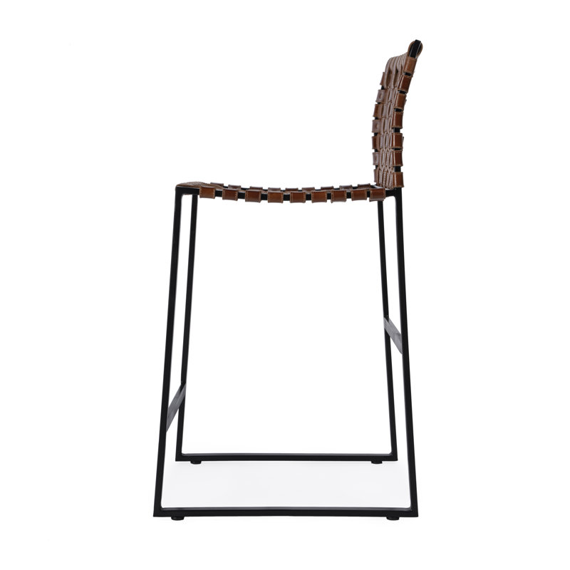 Butler Urban Brown Woven Leather Bar Stool, Counter Stool (25" Seat Height), Dark Brown/Black