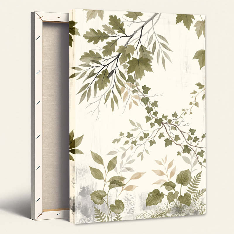 Toile murale texturée avec fond de feuilles et de branches vertes, 24"H x 16"W