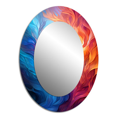 Symphonie abstraite jaune orange fractale abstraite - grand miroir mural ovale sur métal