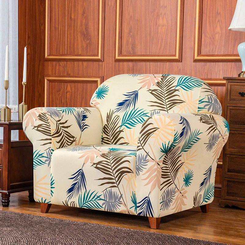 Box Cushion Armchair Slipcover, Yellow Printed