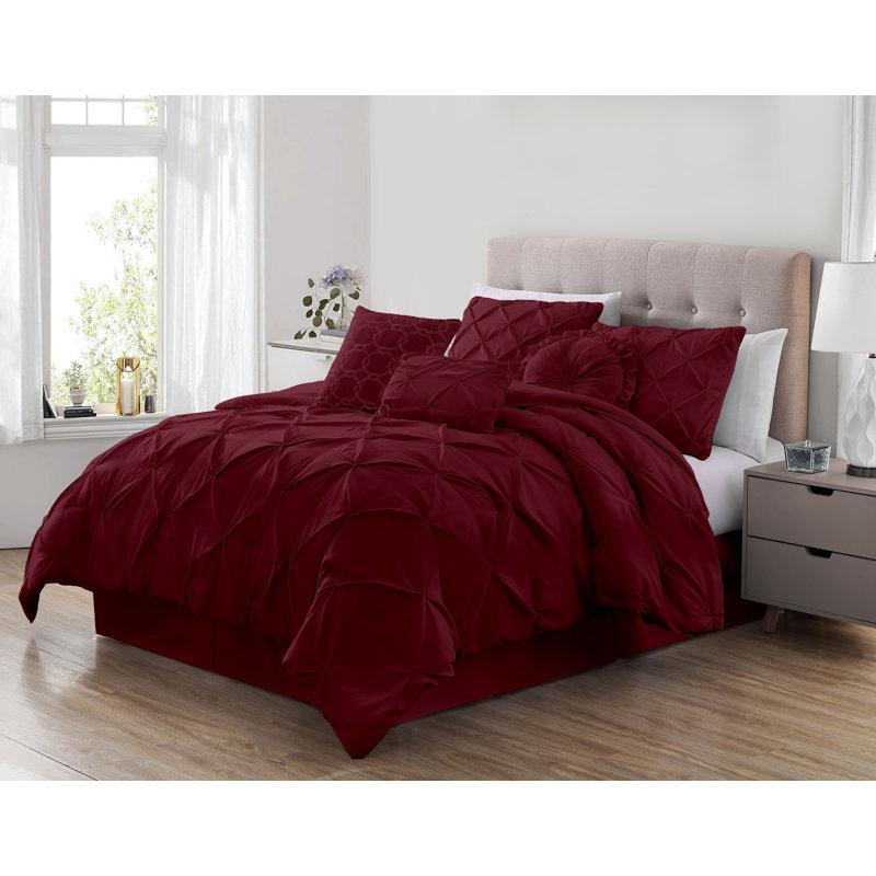 Ensemble d'édredon en microfibre 7 pièces Sydney Pintuck, Bourgogne, Très grand édredon extra large + 6 pièces suppl