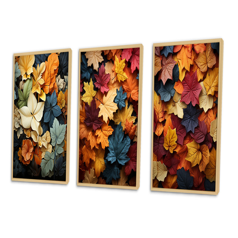 Ensemble d'imprimés 3 pièces - Feuilles d'automne, Cadre naturel flottant, H 28 po x l 36 po