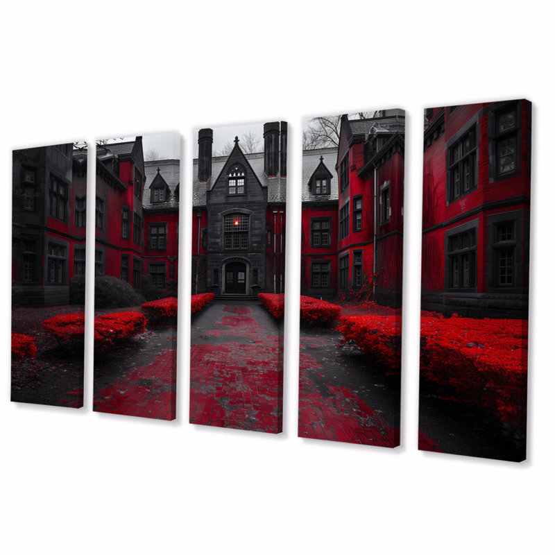 Monochromes gris et rouge, bâtiment de l'Université I - ensemble d'art mural sur toile, 32" H x  80" W