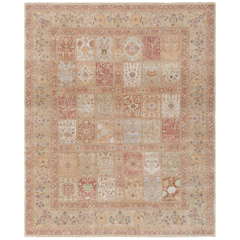 Ivory and Gold Hand-Knotted Wool 8' x 10' Area Rug