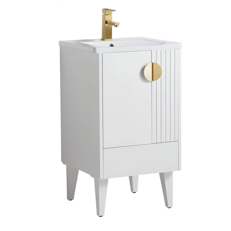 Ensemble de meuble-lavabo simple 20 po Saimah, Blanc mat, Laiton satiné