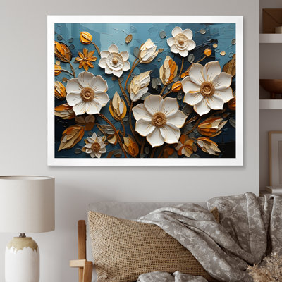 «White and Gold Charming Spring Flower Elegance IV», art mural fleurs