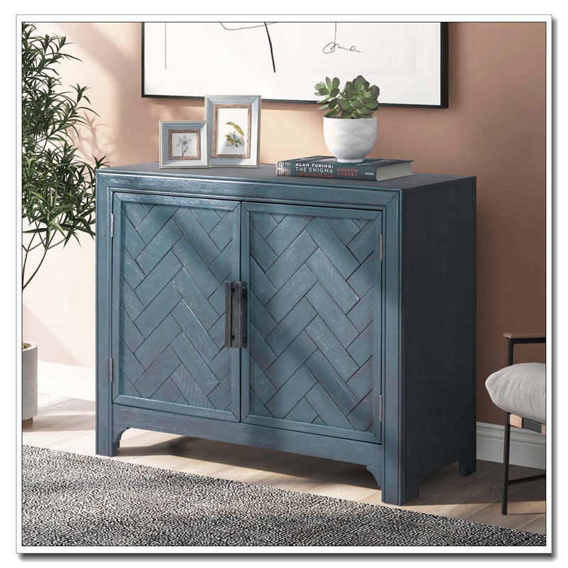 40" Modern Accent Cabinet with Unique Design Doors & Adjustable Shelf, Blue