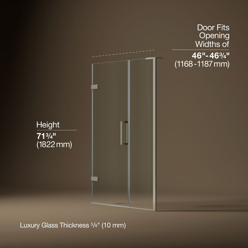 Composed 4646-3/4-In W X 71-1/2-In H Frameless Pivot Shower Door With 3/8-In Crystal Clear Glass And Back-To-Back Vertical Door Pulls