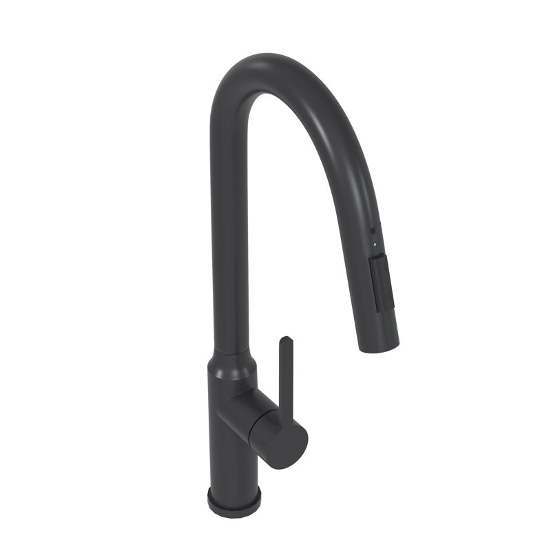 Robinet de cuisine rétractable 19,07 "avec douchette ABS - noir mat en noir, 19,07", Noir mat
