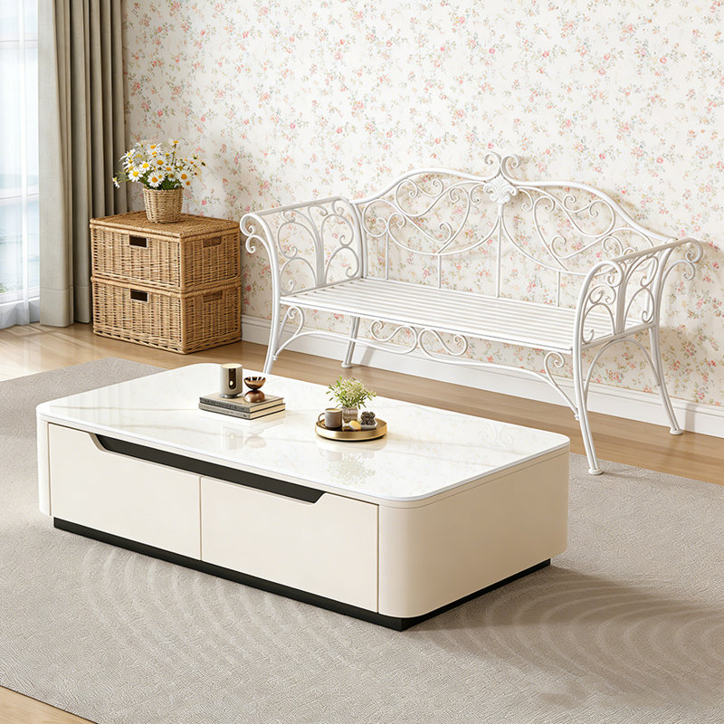 Table basse avec tiroir Modern Rock, H 12,99 po x L 19,68 po x l 39,37 po, Blanc