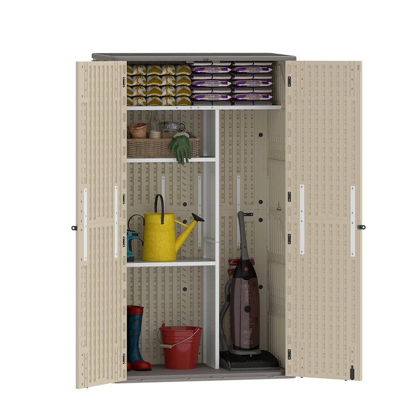 4 ft.W X 6.8 ft.H Outdoor Storage Unit with Shelving, Beige, 60 cuft