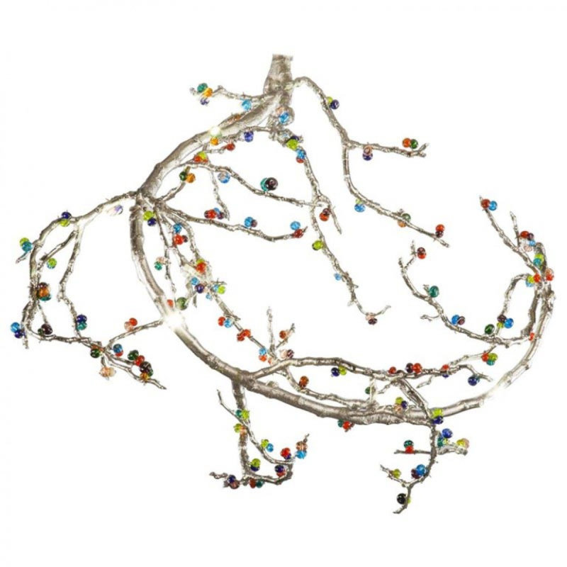Lustre suspendu sculpté à la main Light Branch Century, Or antique, Bleu / transparent, 22" Width x 22" Depth x 21" Height