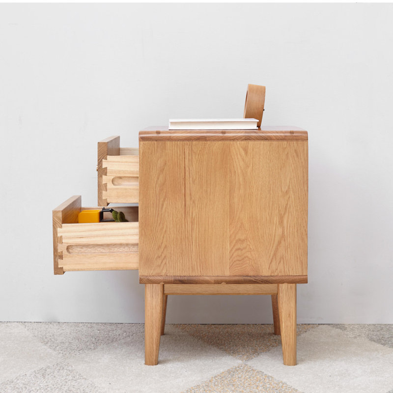Fjord 19.7"H Low & Narrow Solid Oak Nightstand, Natural Oak, Single