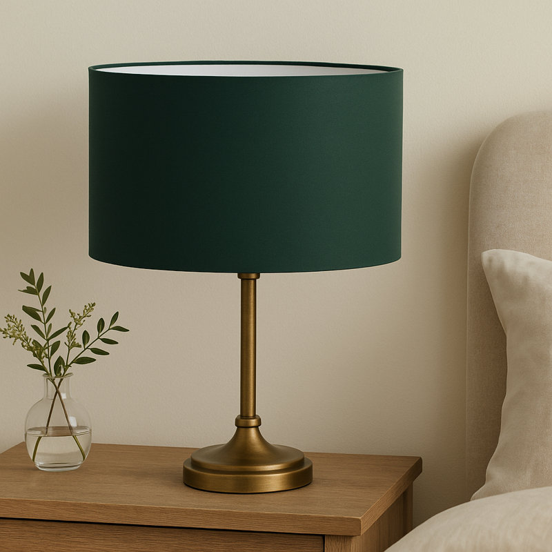 Cotton Drum Lamp Shade ( Screw On ), 23cm H x 35cm W x 35cm D, Dark Bottle Green