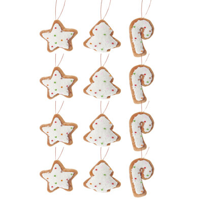 Fabric Hanging Gingerbread Cookie Ornament (Asstd) - Set Of 12