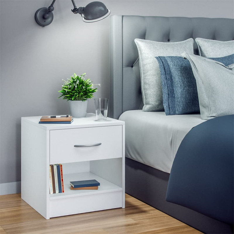 Araiz 39cm W Solid + Manufactured Wood Bedside Table, Highgloss sand grey