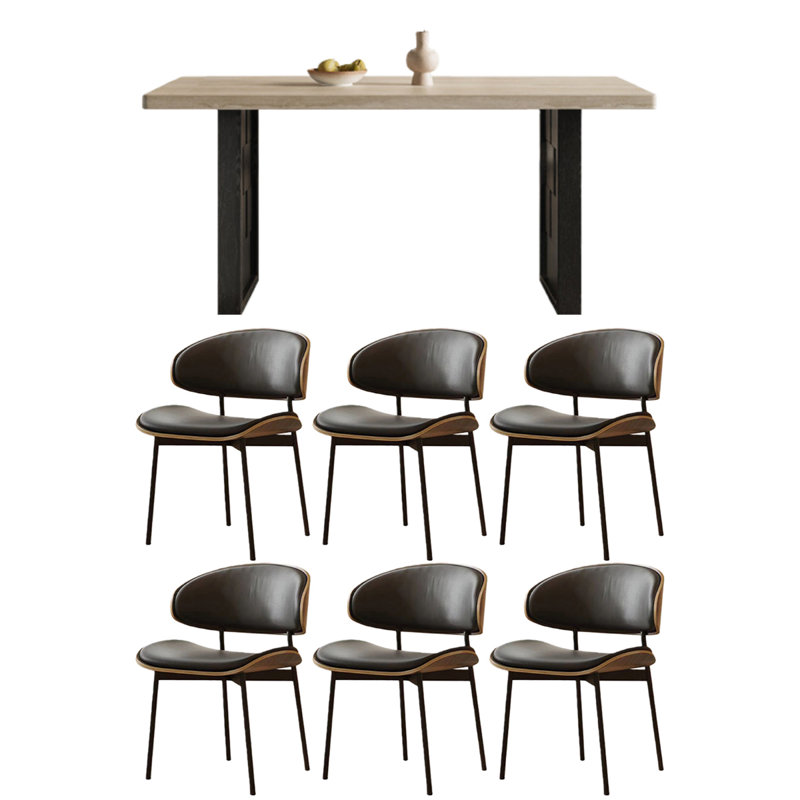Mease, H 29,53 po x l 62,99 po x P 31,5 po, 7 pièces : table, 6 chaises, Beige