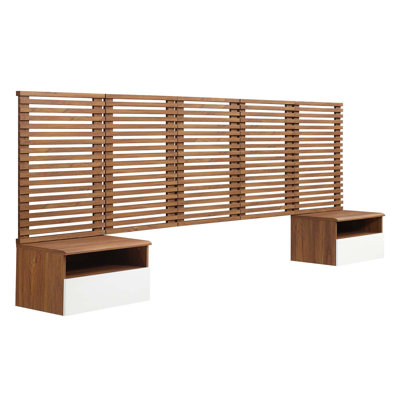 Modway Render Wall Mount King Headboard and Modern Nightstands