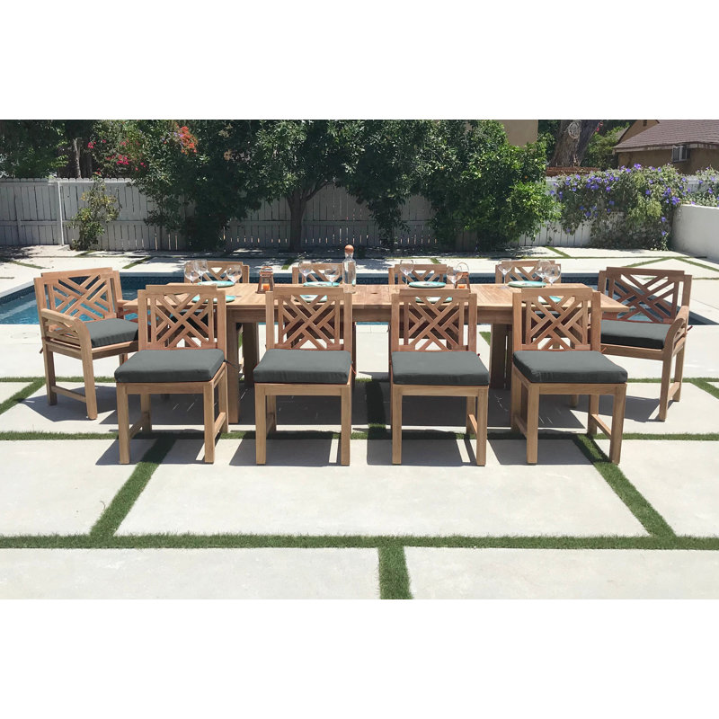 Monterey 10 - Person Teak Wood Patio Dining Set with Extendable Rectangular Table , Sunbrella® Cushions Included, Charcoal