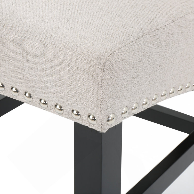 Tabouret de comptoir rembourré 25 po avec garniture cloutée de 25 po (ensemble de 2), blé / noir mat, tissu