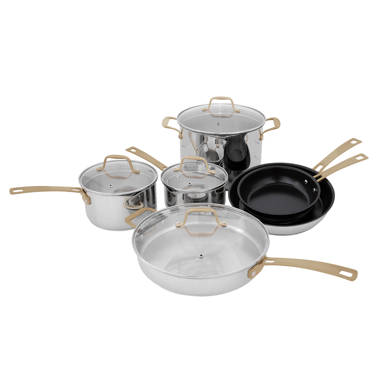BergHOFF Ouro Gold 10pc 18/10 Stainless Steel Cookware Set with Bronze Handles