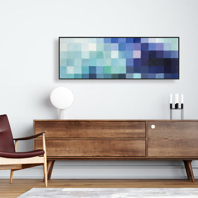 Pixelized Landscape - Toile encadrée turquoise pour la décoration intérieure